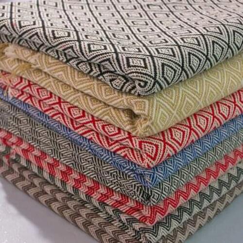 Sofa Cover Fabric Thick Linen Yarn Dyed Jacquard Home Textiles DIY Patchwork Tablecloth Bags Curtains Plaid Striped Tissus