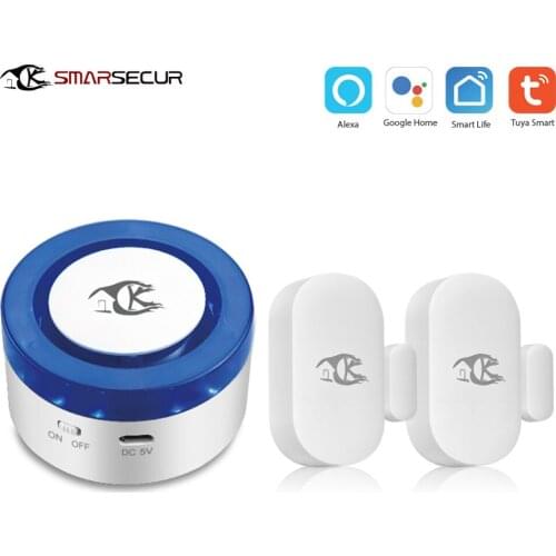 Tuya Powered Smart Home Security Wifi Alarm Siren With Door/Windows Sendor Smart Life APP Voice Control Wireless Alarm System