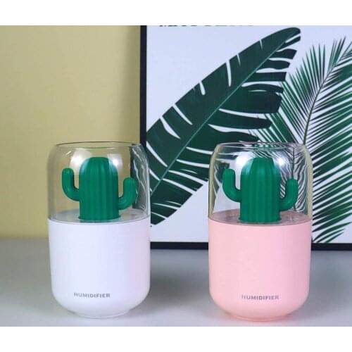 Cactus Ultrasonic air Humidifier USB Mini Water Diffuser Mist Maker Fogger Soft Warm LED Night light for Office Home Car 300ML