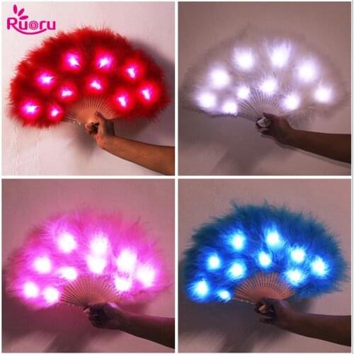 Ruoru Led Feather Hand Fan Dance Folding Fan Belly Dance Hand Fan Gift Wedding Party Decoration Carnival Led Custumes Shows