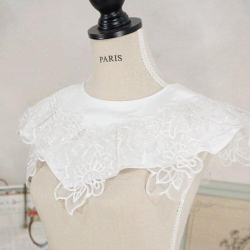 Embroidery collars white cotton Head Scarves Girls Warm big lace texture light Dark green weaving court design Raffle collar