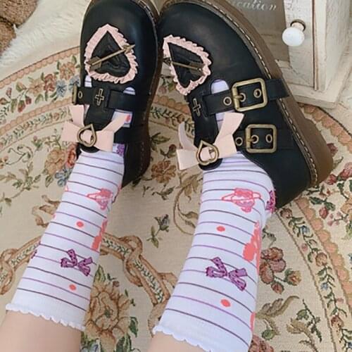 Japanese Women Lolita Sock Bubbles Bowknot Print Cotton Maid Stockings Cosplay Accessories Piles Foot Jk Uniform Summer COS 07M