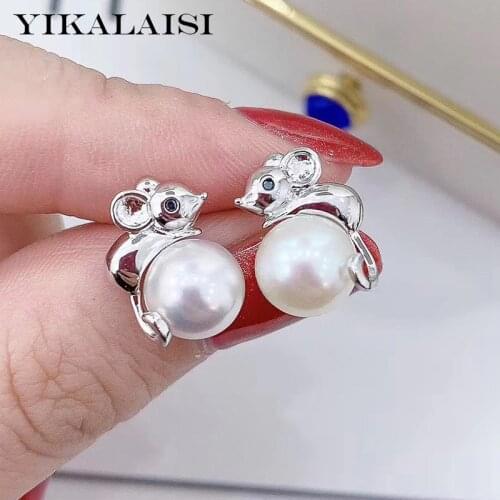 YIKALAISI 925 Sterling Silver Jewelry Pearl Earrings 2020 Fine Natural Round Pearl jewelry 7-8mm Earrings For Women wholesale
