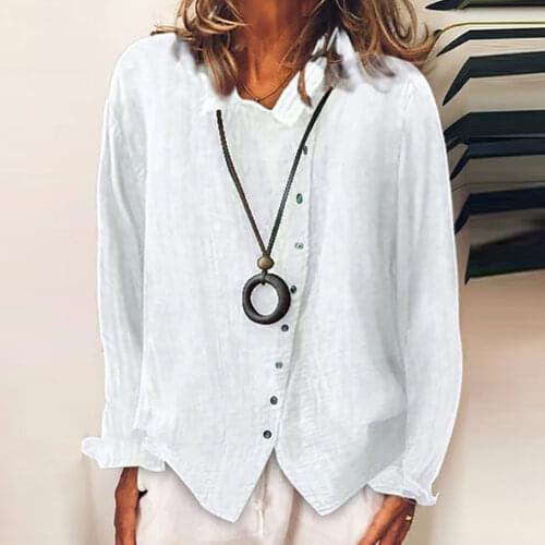 Women Solid Color Long Sleeve Irregular Single-breasted Cotton Linen Shirt Blouse Shirts Women Fashion Blouses Women Casual Tops