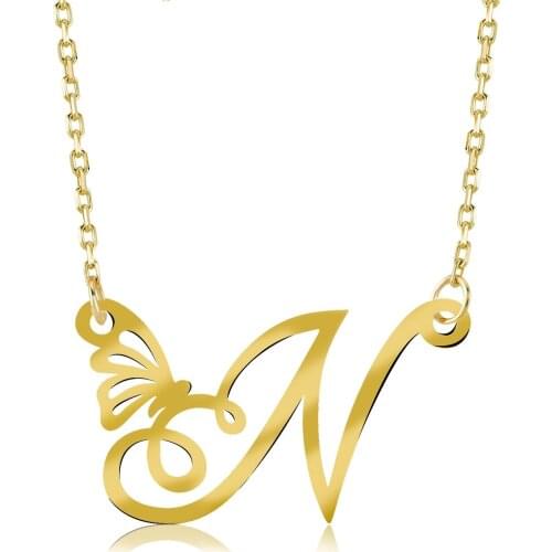 VAOOV 925 Sterling Silver Gold Plated Butterfly N Letter Women 'S Fashion Necklace