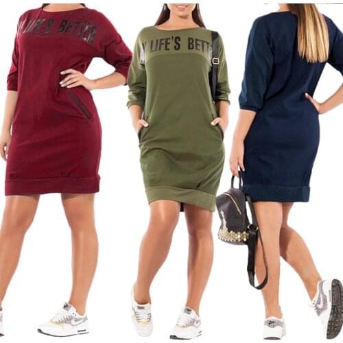 Letter Print New Women Dresses Warm Plus Size Casual Elegant Blue Women Clothing 5XL 4XL 3XL XXL XL L# 2 sizes smaller