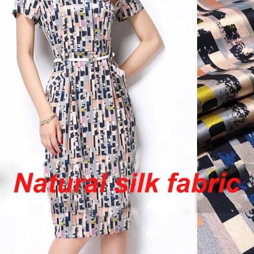 1 Meter Geometric Printing 19 Mm Digital Printing Silk Stretch Satin Fabric Mulberry Silk Dress