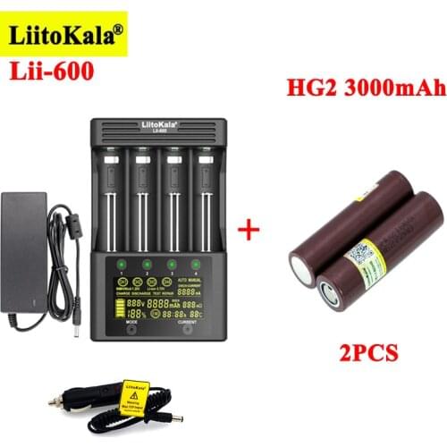 2pcs LiitoKala HG2 3000mAh Rechargeable batteries with 1pcs Lii-600 Battery Charger for 3.7V Li-ion 18650 21700 26650 1.2V NiMH