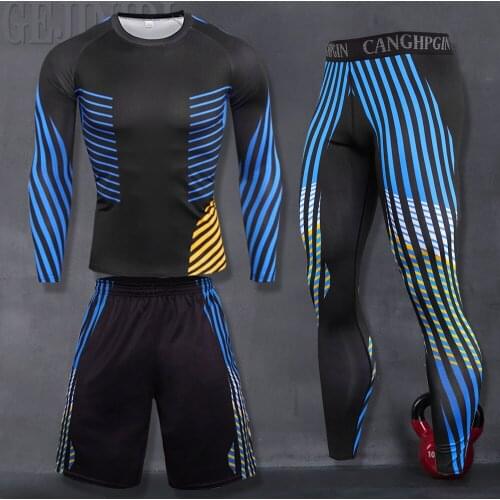 3 pieces/set of mens track suit gym fitness compression sports suit clothes running jogging sportswear sports training tights