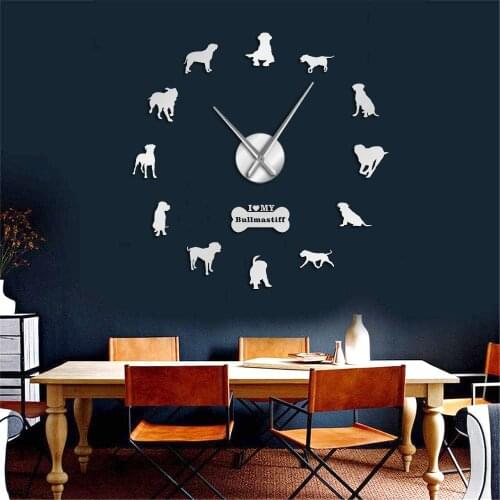 3D Dog Breed Domestic Bullmastiff DIY Giant Silent Wall Clock Pet Shop Pet Clinic Wall Art Big Mute Watch Timepiece Home Decor