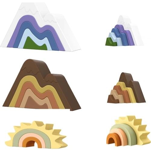 4/5PCSBaby Soft Toys Tunnel Silicone Educational Building Blocks 3D Stacking Babies Rubber Teether Mountain Peak Toys For Infant