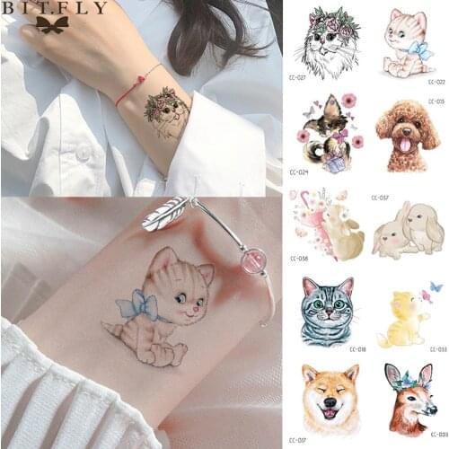 5Pcs Animals Cartoon Cat Dog Stickers Temporary Tattoos Wedding Birthday Party Decorations Bachelorette Body Art Tattoo Sticker