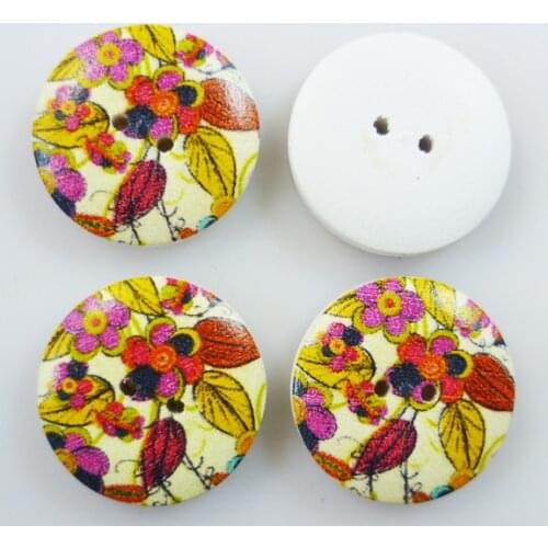 50PCS 20MM colour flower shape painting wooden buttons coat boots sewing clothes accessories MCB-307