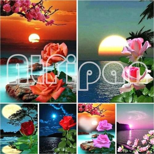 5D DIY Diamond Painting Flower Rose Cross Stitch Kit Full Square Rhinestone Diamond Embroidery Landscape Home Decoration Picture