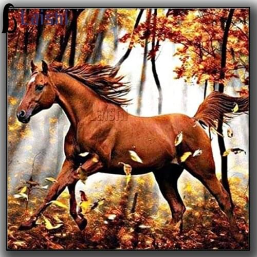 DIY diamond painting animal running red horse diamond embroidery running horse forest 5d square mosaic paste home decoration