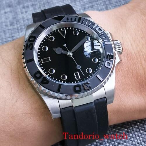 Bliger 40mm Black Sterile MIYOTA 8215 Sapphire Glass Calendar Unidirectional Bezel Curved End Band Mechanical Automatic Watch