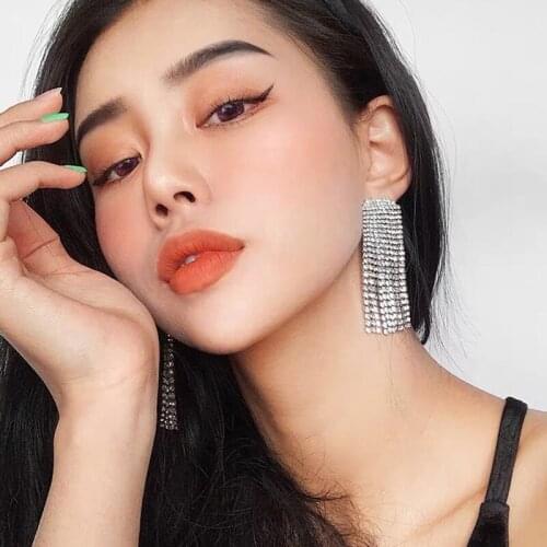 BLIJERY New Rhinestone Tassel Long Earrings for Women Silver Color Crystal Statement Big Hanging Earrings Prom Wedding Jewelry