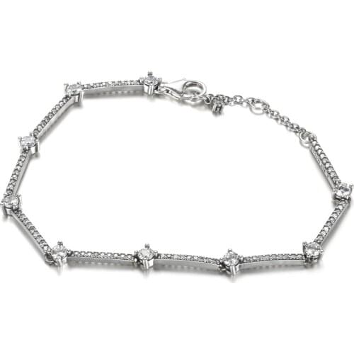 S925 Sparkling Pave Bars Bracelet for Women Girl Lady Gift