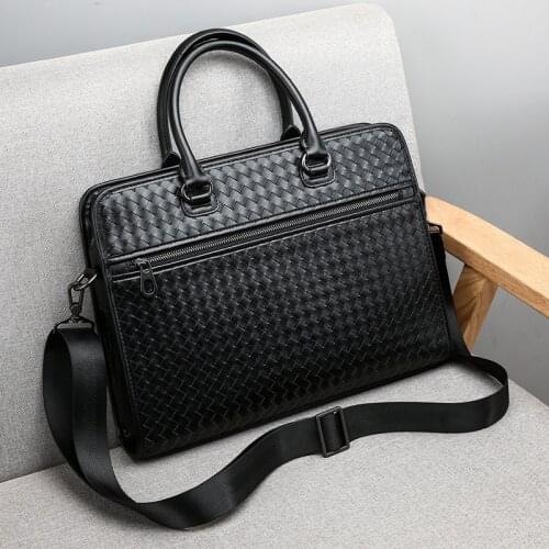 Business casual mens handbag fashion weaving large capacity one shoulder straddle mens bag