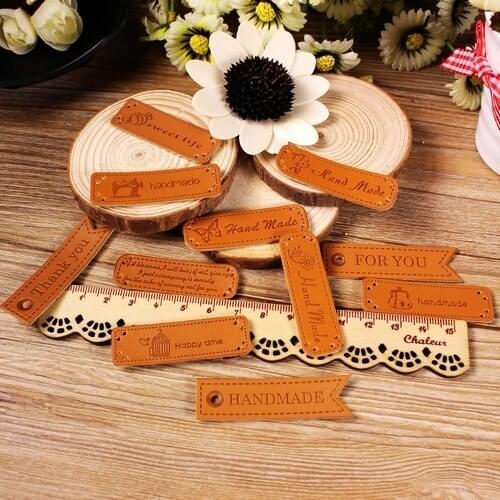 Handmade Label, Lovely Embossed PU Leather Lable Sew-on, DIY Handmade PU Badges 5pcs/lot