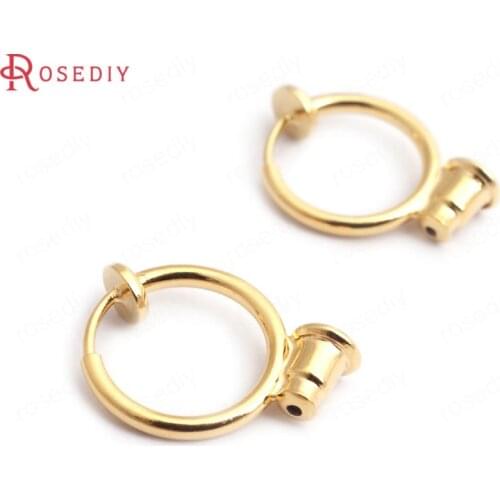 F018)6 pieces 13mm 24K Gold Color Brass Weld Stopper Round Earrings Clip Earring Loop High Quality Jewelry Findings Accessories