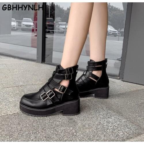 GBHHYNLH Fashion Ankle Boots Women High Heels Casual Cut-outs Buckle Round Toe Thick Heels Platform Shoes fall boots womenLJA831