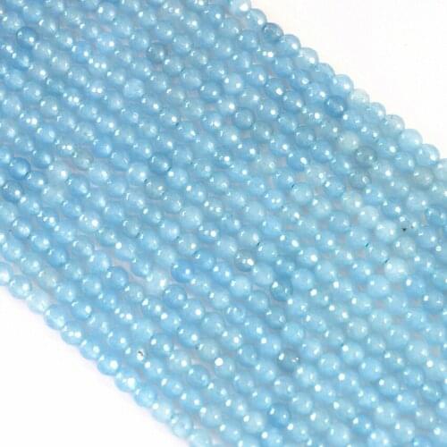 3 color blue purple 4 6 8 10 12mm faceted round dyed chalcedony jades natural stone loose beads jewelry making 15inch B01