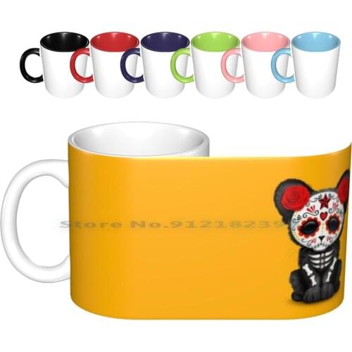 Red Day Of The Dead Sugar Skull Panther Cub Ceramic Mugs Coffee Cups Milk Tea Mug Day Of The Dead Sugar Skull Day Of The Dead