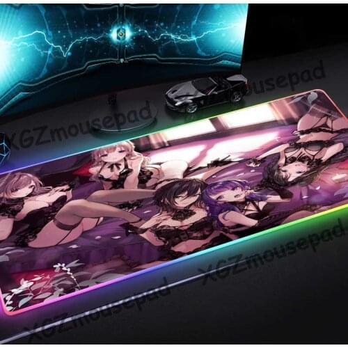 XGZ Large RGB Mouse Pad Black Lock Edge Comic Sexy Sister Candle Pattern Custom Home Computer Keyboard Desk Mat Rubber Non-slip