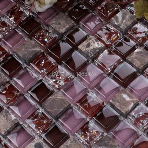 Ice crackle crystal mosaic tiles purple color glass mosaic square for backsplash tile bathroom shower tile home improvement