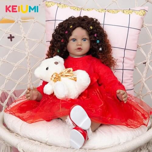 KEIUMI 60Cm Cloth Body Toddler Doll Wig Long Hair Reborn Doll Dress Up Toys Give a Child Birthday Gifts
