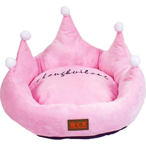 Winter Velboa Pet Bed For Cats Letter Embroidery Crown Shape Warm Washable Dog Nest Sofe Breathable Deep Sleeping Cats Kennels