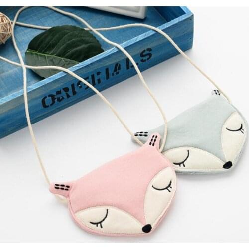 M482 Cute Cartoon Children Bag Pink Blue White Cotton Fabric Fox Shape Lovely Fresh Messenger Bag Wholesale