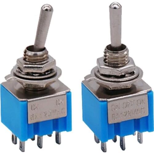 Copper feet 20Pcs 50pcs ON- OFF-ON MTS-203 6Pin 3 Position Mini Latching Toggle Switch SPDT AC 6A/125V 3A/250V MTS203