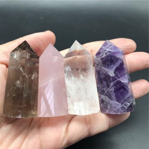 A lot natural amethyst rose quartz obelisk crystal wand point healing stones