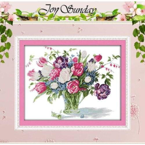 Tulip Vase Patterns Counted Cross Stitch DIY 11CT Printed 14CT Cross Stitch Set Flowers Cross-stitch Kit Embroidery Needlework
