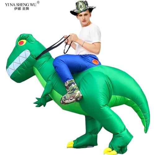New Inflatable Costumes Green Dinosaur Walking T-Rex Adult Kids Halloween Cosplay Costume Clothing Wear For Women Men Children