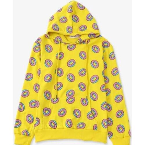 New Arrival Yellow Color Print Floral Embellished Cute Donut Hoodies Man long sleeved Hoodie Sweatshirts Harajuku Clothing Male