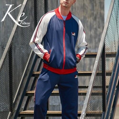 KE new sports suit youth mens fashion retro color polyester matching color mens suit sports set men tracksuit men