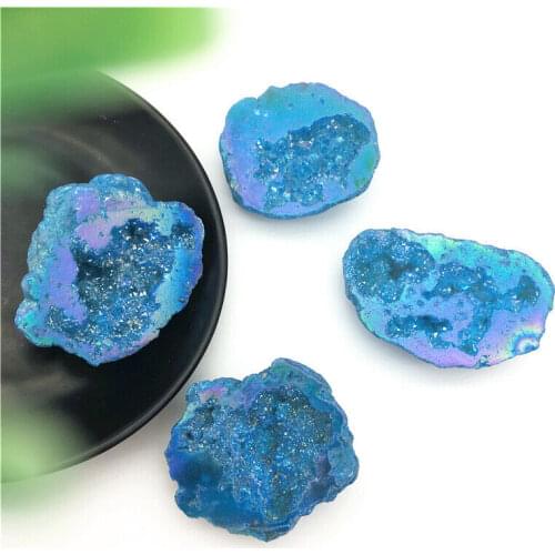 Drop Shipping Light Blue Titanium Aura Agate Quartz Cluster Crystal Points Geode Specimen Decorative Stones and Crystals