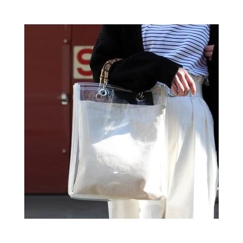 Luxury Brand Bamboo Handle Bags Japen Transparent PVC Leisure Women Shopping Bag Famous Designer Female Tote Bag Handbags Bolsas