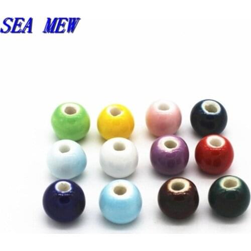 SEA MEW 50 PCS DIY Jewelry Accessories 6mm Round Ceramic Beads Handmade Porcelain Loose Bead Spacer Beads For Jewelry Making