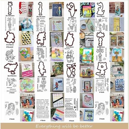Mix Cute Funny Animals Deer Unicorn Birld Girl Letter Sentence Metal Cutting Dies Match Combine Clear Silicone Stamps Make Cards