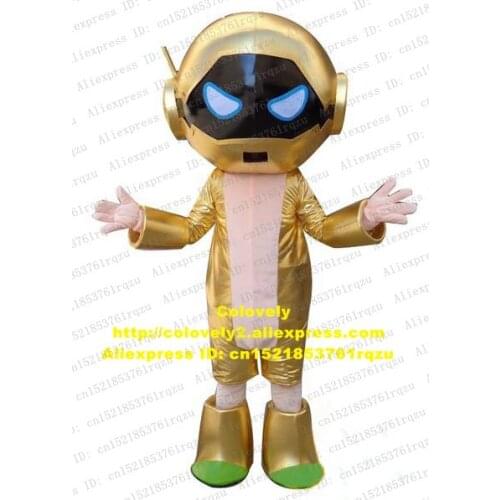 Smart Golden Alien Robot Automaton Mascot Costume Cartoon Character Mascotte Adult Blue Eyes Golden Clothes Shoes No.zz2129