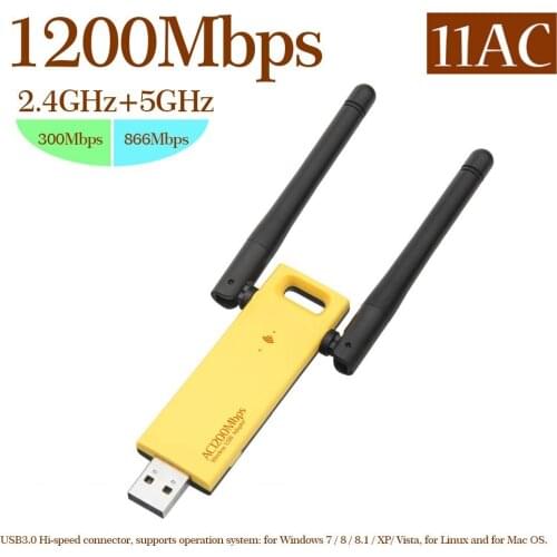 1200Mbps USB 3.0 WiFi Adapter Dual Band 2.4G 5G AC1200 Wireless Network WiFi Adapter Ethernet 802.11AC w/ Antenna for Laptop PC