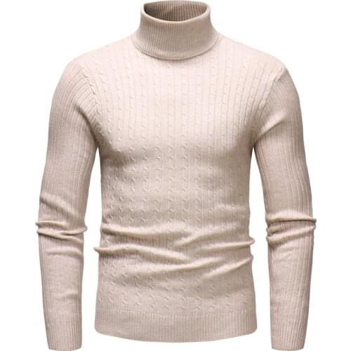 Knitted Sweater Men Turtleneck Warm Pullovers Casual Solid Twist Flower Unisex Winter Clothes 8+ Colors Slim Fit Male Sweaters