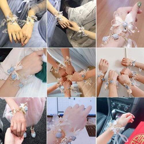 Butterfly Jewelry Bridesmaid Flower Crystal Pearls Ribbon Wrist Corsage for Bride Wedding Women Prom Dress Hand Decor Jewellry