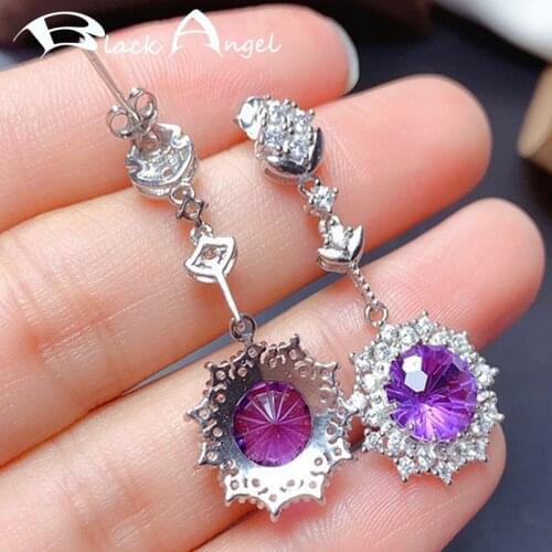 BLACK ANGEL 2020 New Exquisite Luxury Amethyst Purple Gemstone Long Drop Earrings For Women Fashion Jewelry Christmas Gift