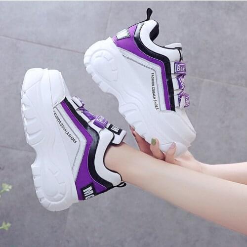 Women Chunky Sneakers 2021 Fashion Platform Sneakers Ladies Brand Wedges Casual Shoes For Woman Leather Sports Dad Shoes 7cm