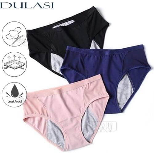 Women Panties Leakproof Menstrual Underwear Mid Waist Absorbency Waterproof Physiological Period Briefs Incontinence 3pcs DULASI
